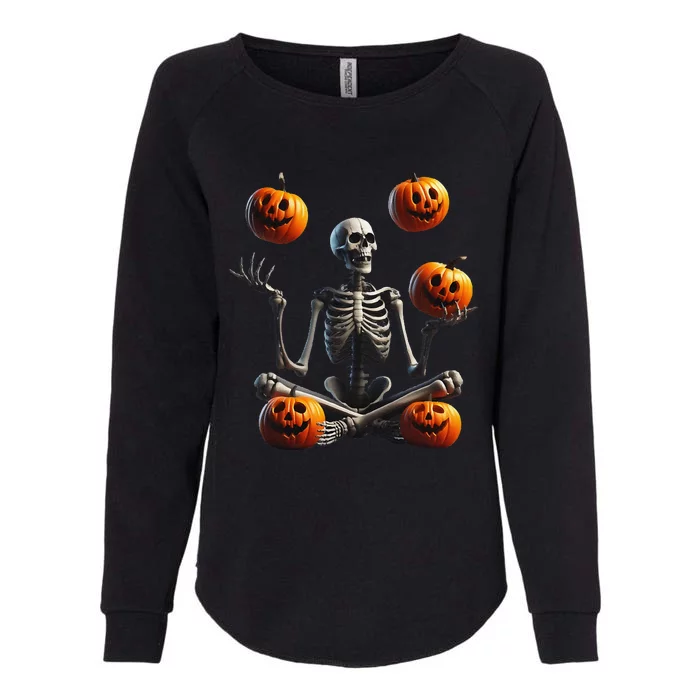 Funny Yoga Halloween Pumpkin Juggling Skeleton Clothing Womens California Wash Sweatshirt