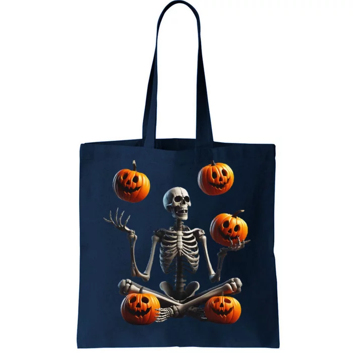 Funny Yoga Halloween Pumpkin Juggling Skeleton Clothing Tote Bag