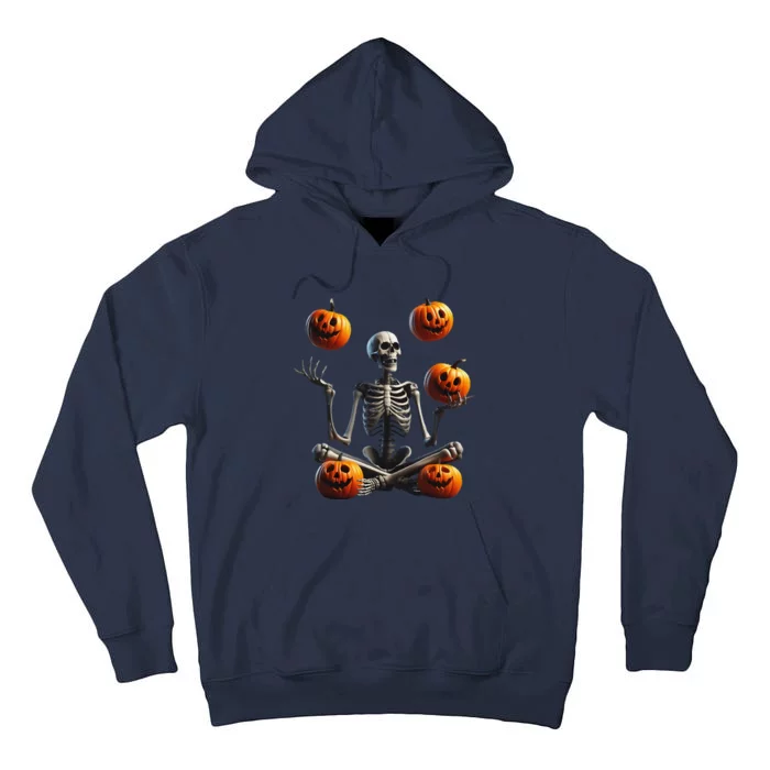 Funny Yoga Halloween Pumpkin Juggling Skeleton Clothing Tall Hoodie