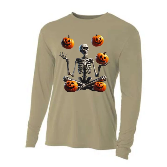 Funny Yoga Halloween Pumpkin Juggling Skeleton Clothing Cooling Performance Long Sleeve Crew