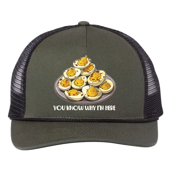 Funny You Know Why Im Here Deviled Eggs Thanksgiving Chirstmas Dinner Retro Rope Trucker Hat Cap