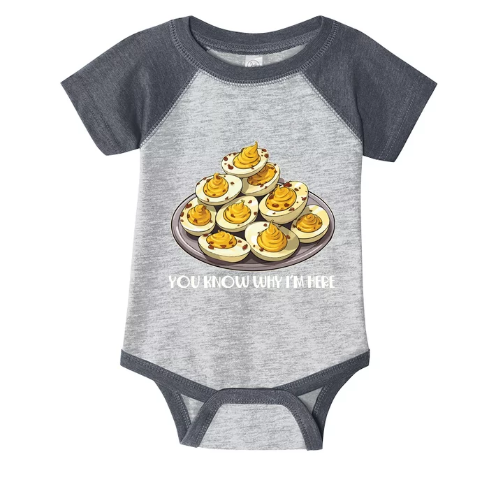 Funny You Know Why Im Here Deviled Eggs Thanksgiving Chirstmas Dinner Infant Baby Jersey Bodysuit