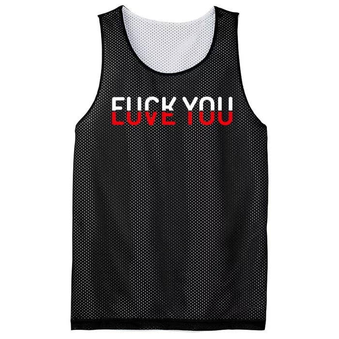 Fuck You Love You Red And White Text Quote Mesh Reversible Basketball Jersey Tank