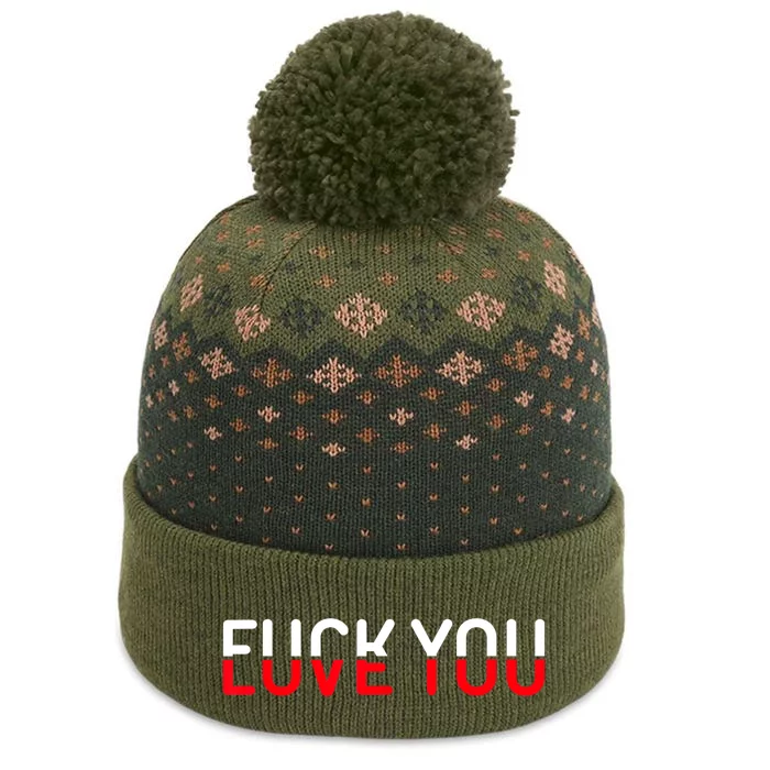 Fuck You Love You Red And White Text Quote The Baniff Cuffed Pom Beanie