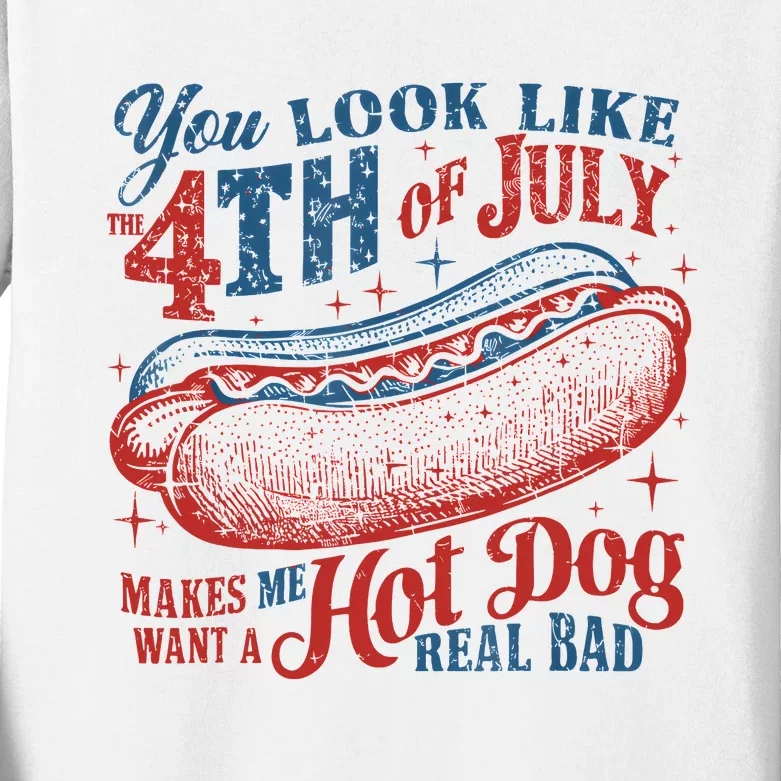 Funny You Look Like 4th Of July Hot Dog Wiener Kids Long Sleeve Shirt