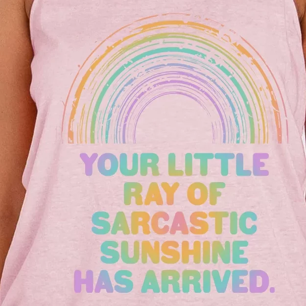 Funny Your Little Ray Of Sarcastic Sunshine Has Arrived Women's Knotted Racerback Tank