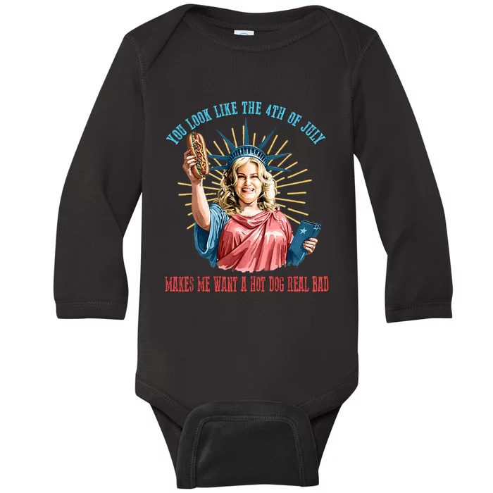 Funny You Look Like The 4th Of July Hot Dog Wiener Baby Long Sleeve Bodysuit