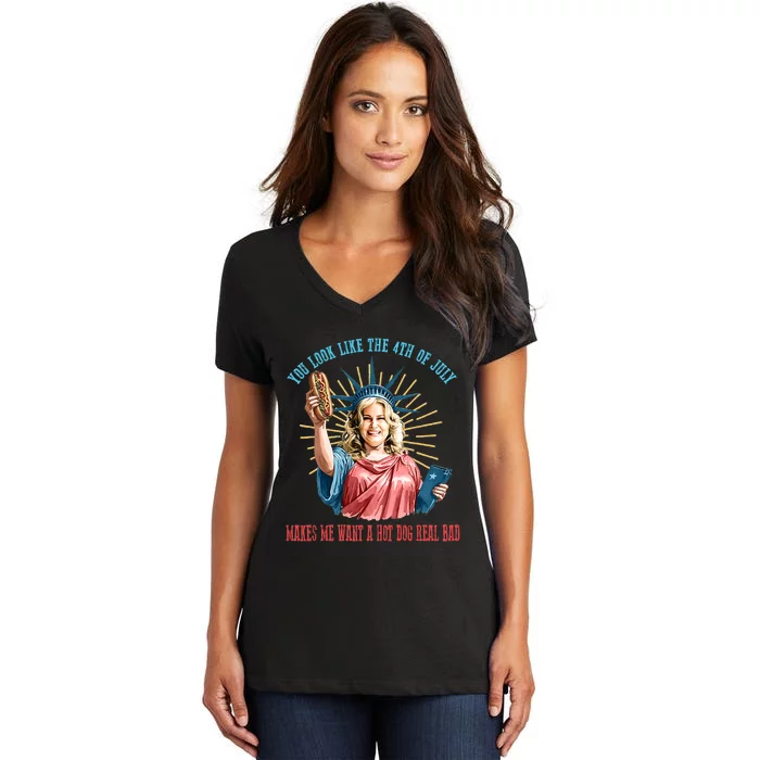 Funny You Look Like The 4th Of July Hot Dog Wiener Women's V-Neck T-Shirt