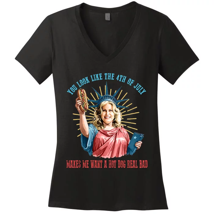 Funny You Look Like The 4th Of July Hot Dog Wiener Women's V-Neck T-Shirt