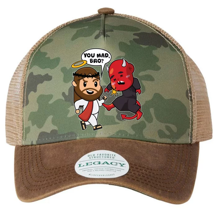 Funny You Mad Bro Jesus Vs Devil Legacy Tie Dye Trucker Hat