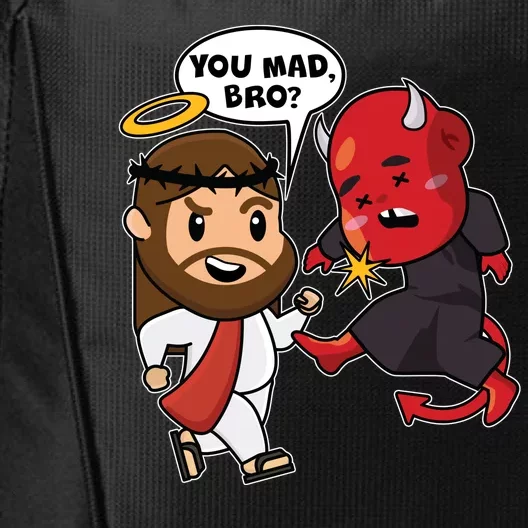 Funny You Mad Bro Jesus Vs Devil City Backpack