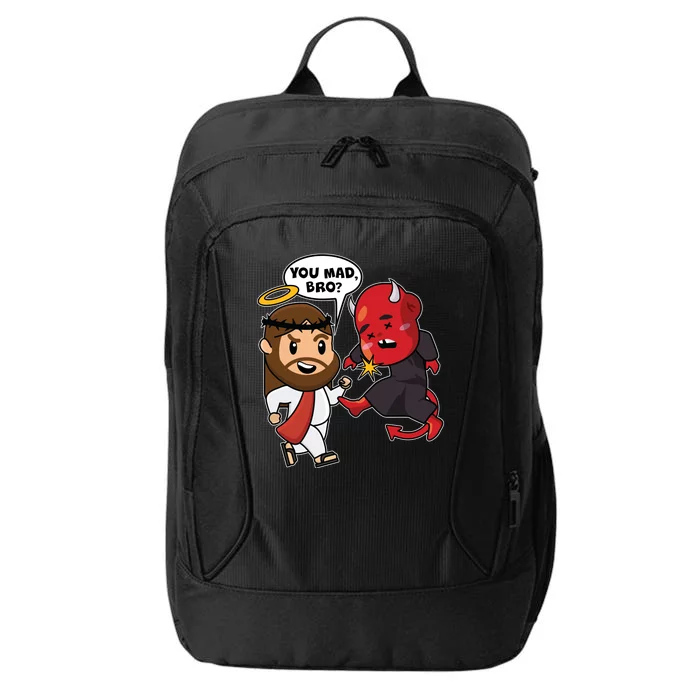 Funny You Mad Bro Jesus Vs Devil City Backpack