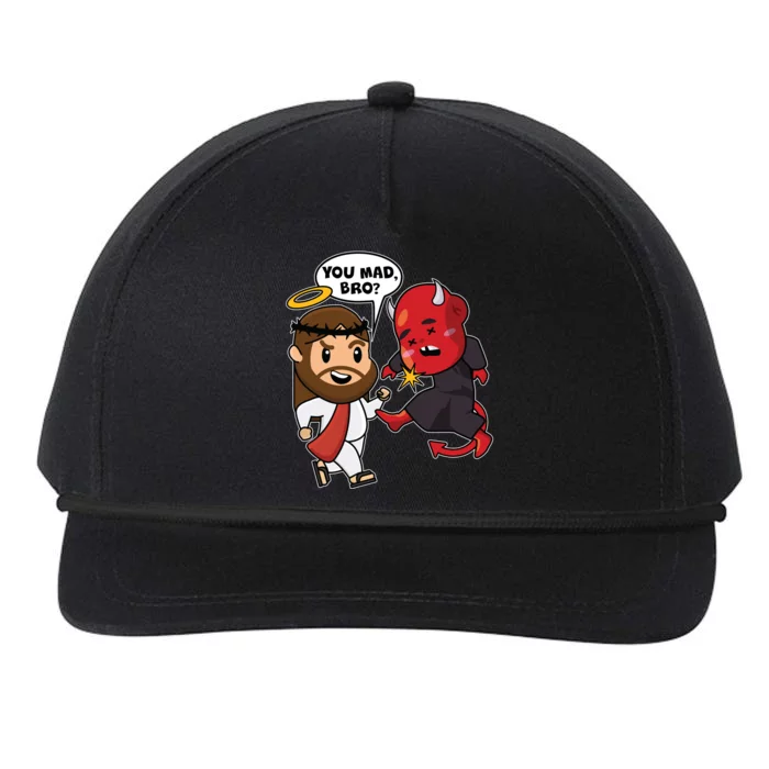 Funny You Mad Bro Jesus Vs Devil Snapback Five-Panel Rope Hat