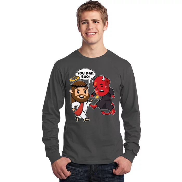 Funny You Mad Bro Jesus Vs Devil Long Sleeve Shirt