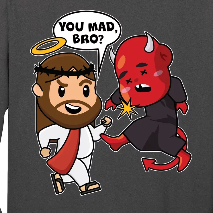 Funny You Mad Bro Jesus Vs Devil Long Sleeve Shirt