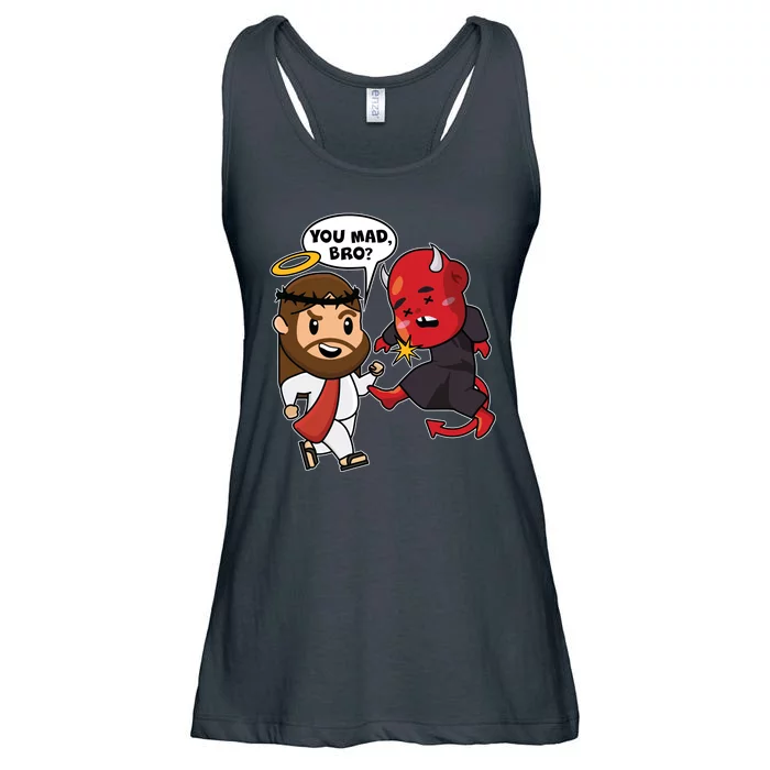 Funny You Mad Bro Jesus Vs Devil Ladies Essential Flowy Tank