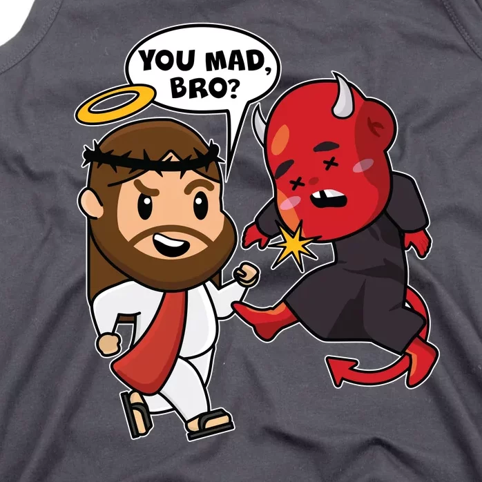 Funny You Mad Bro Jesus Vs Devil Tank Top