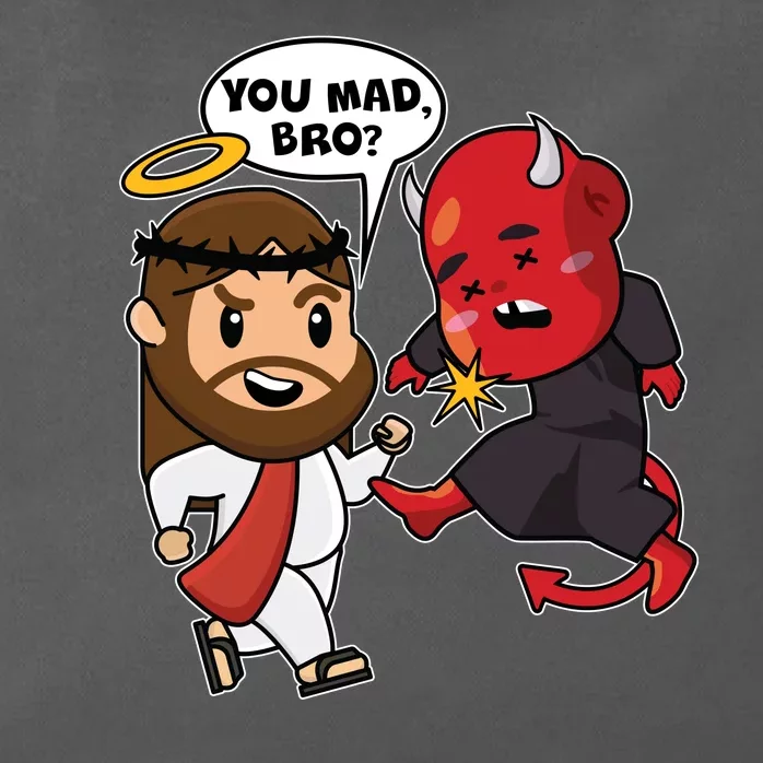 Funny You Mad Bro Jesus Vs Devil Zip Tote Bag