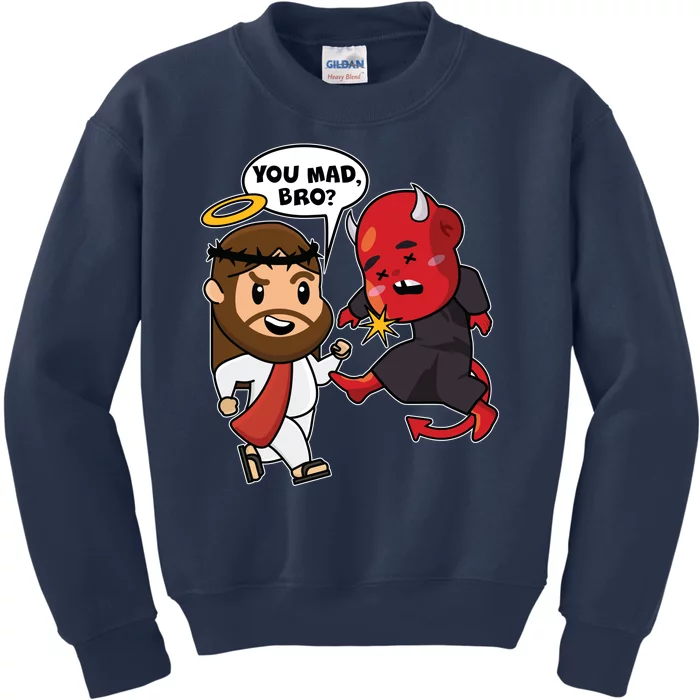 Funny You Mad Bro Jesus Vs Devil Kids Sweatshirt