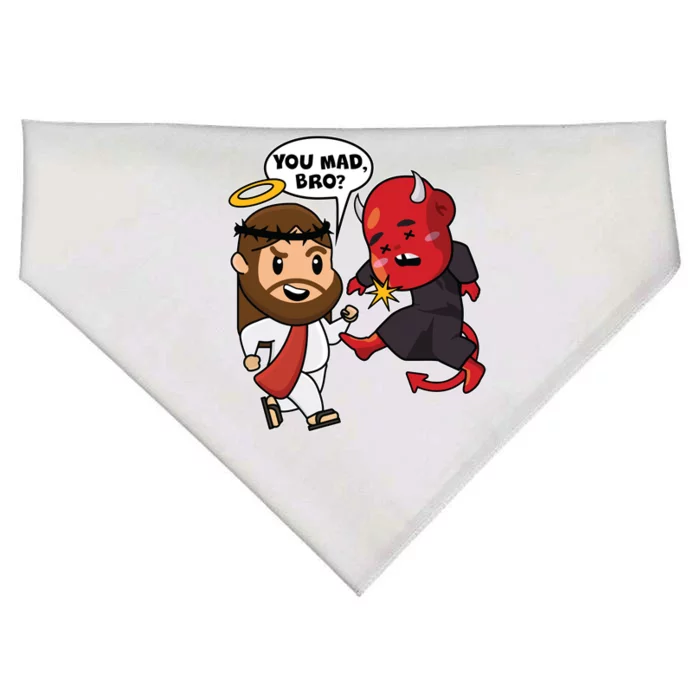 Funny You Mad Bro Jesus Vs Devil USA-Made Doggie Bandana