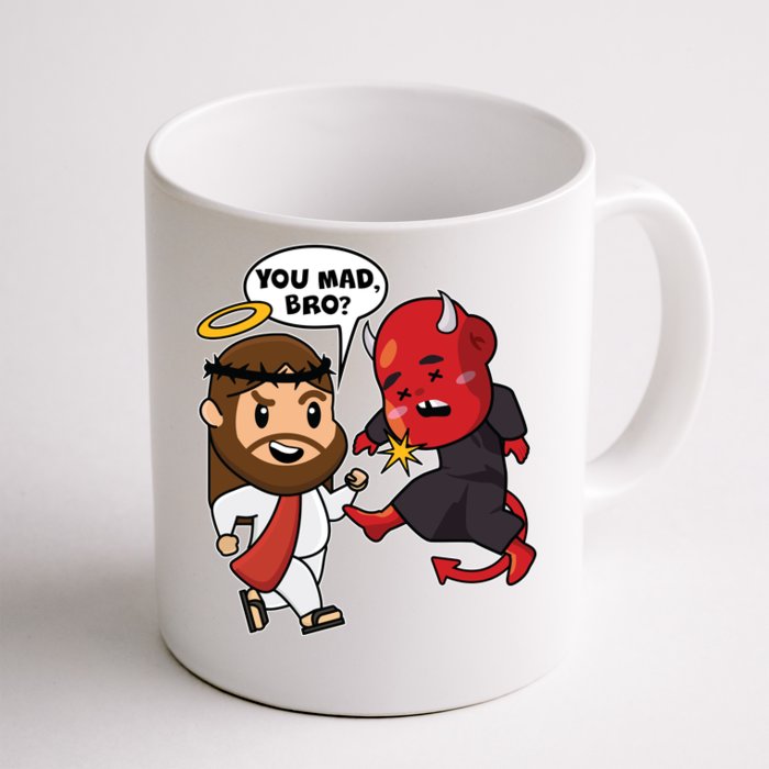 Funny You Mad Bro Jesus Vs Devil Front & Back Coffee Mug