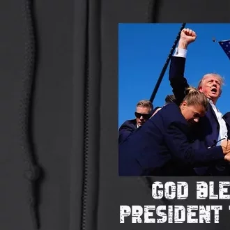 God bless President Trump, Donald Trump 2024 Full Zip Hoodie