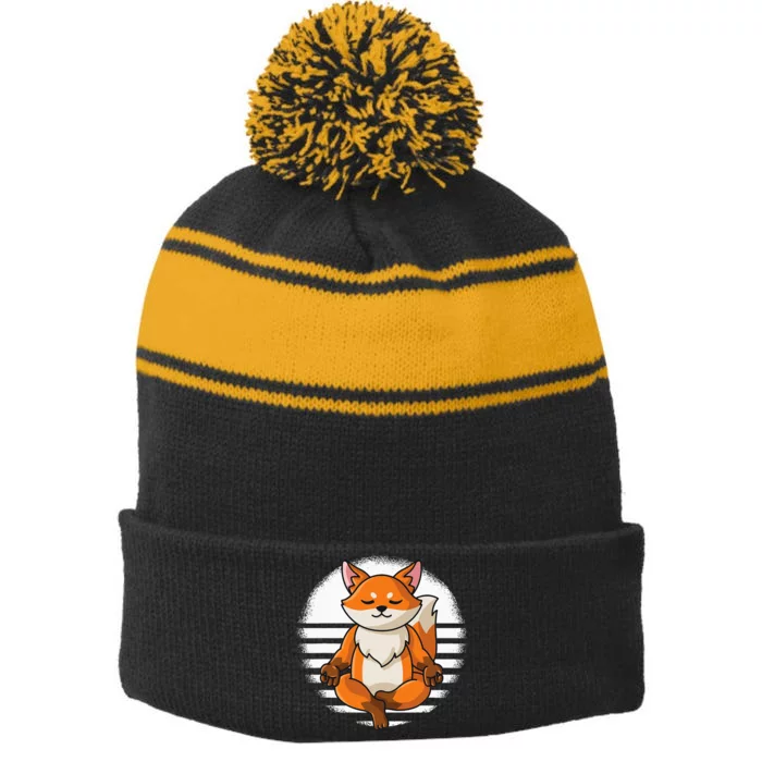 Fox Yoga Mandala Spiritual Yoga Women Stripe Pom Pom Beanie