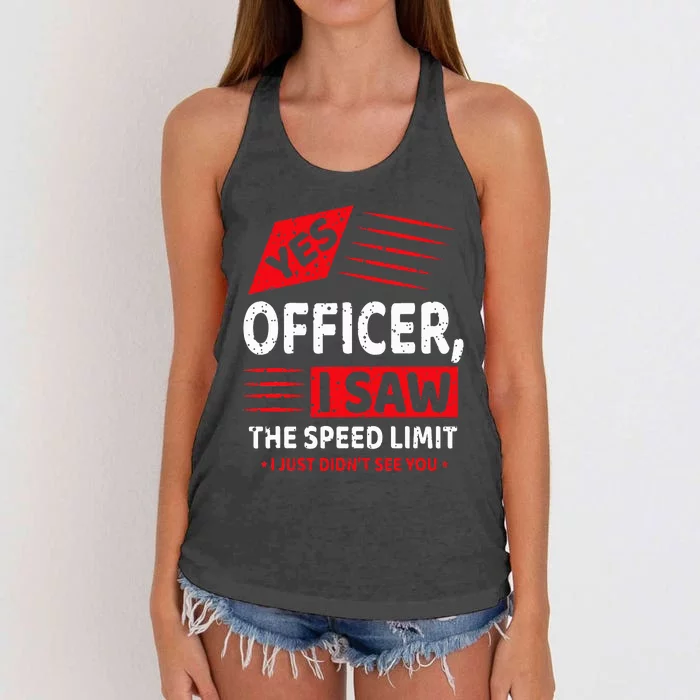 Funny Yes Officer Muscle Car Speedlimit Gears Mechanic Women's Knotted Racerback Tank