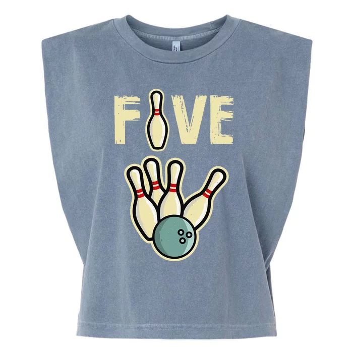 Five Year Old Bowling Birthday Party Pin Garment-Dyed Women's Muscle Tee