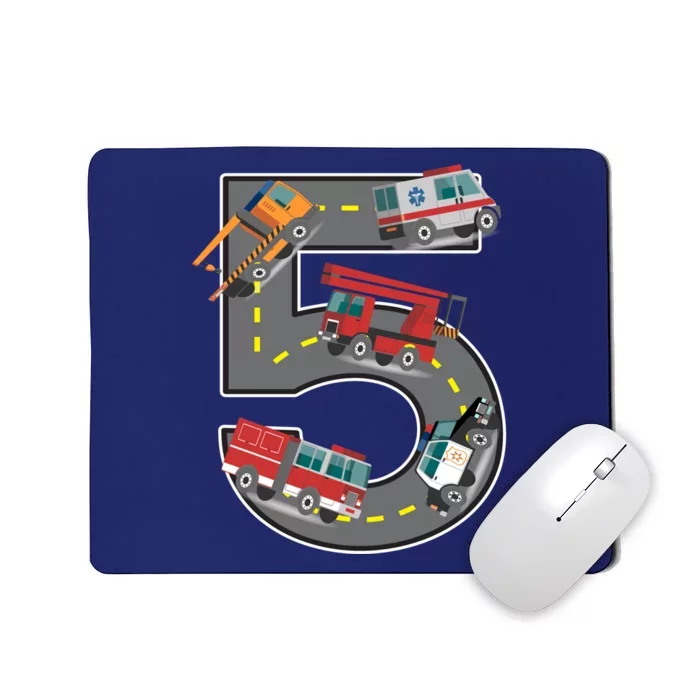 Five Year Old 5th Birthday Fire Truck Ambulance Police Car Mousepad