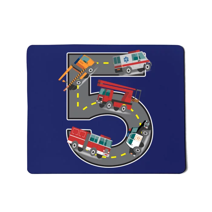 Five Year Old 5th Birthday Fire Truck Ambulance Police Car Mousepad