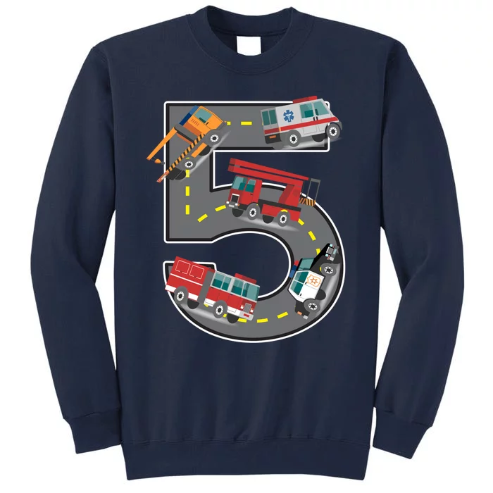 Five Year Old 5th Birthday Fire Truck Ambulance Police Car Tall Sweatshirt