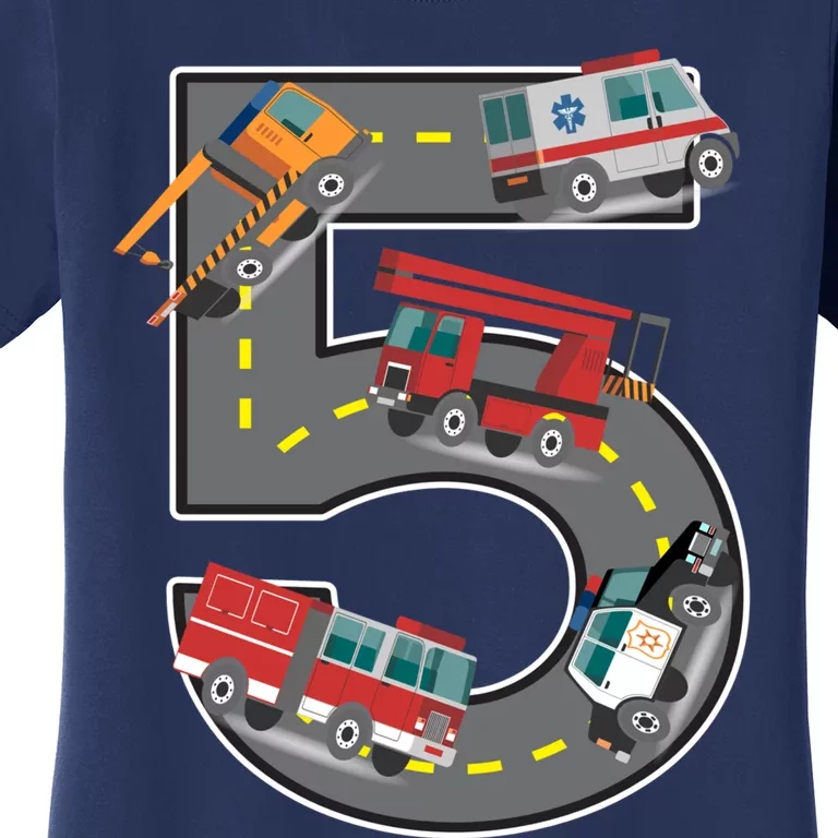 Five Year Old 5th Birthday Fire Truck Ambulance Police Car Women's T-Shirt