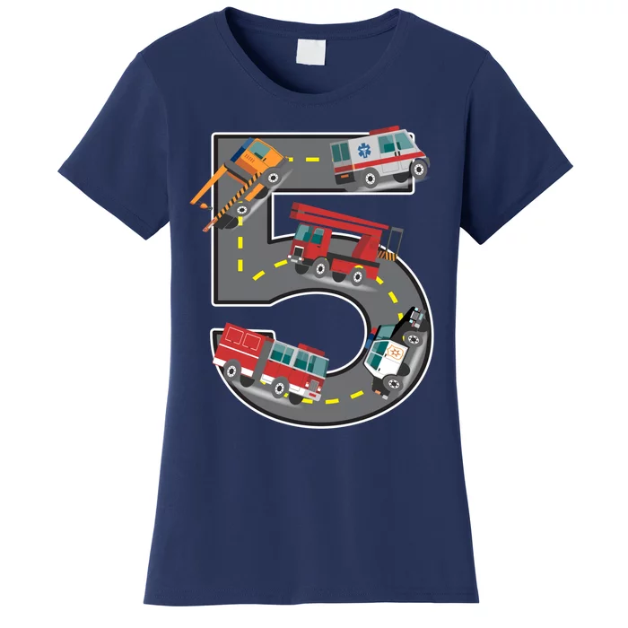 Five Year Old 5th Birthday Fire Truck Ambulance Police Car Women's T-Shirt