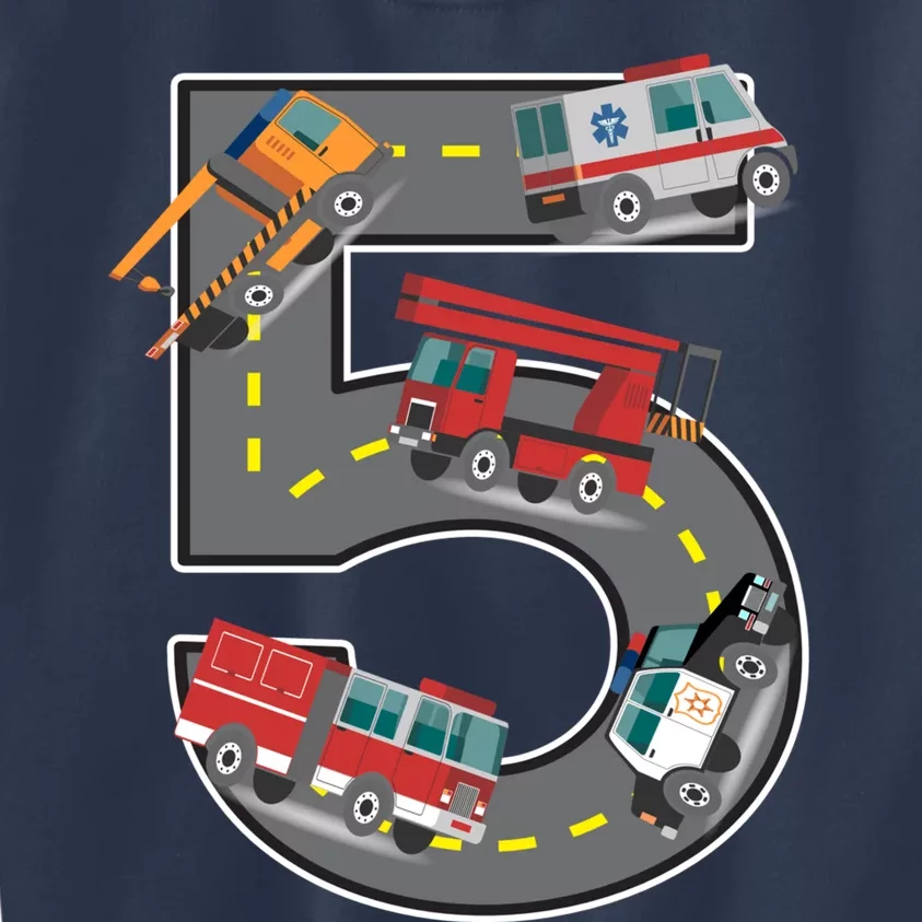 Five Year Old 5th Birthday Fire Truck Ambulance Police Car Kids Sweatshirt