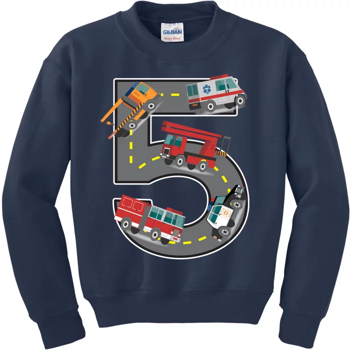 Five Year Old 5th Birthday Fire Truck Ambulance Police Car Kids Sweatshirt