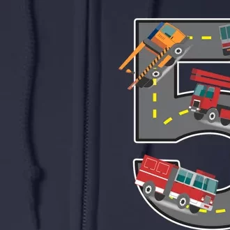 Five Year Old 5th Birthday Fire Truck Ambulance Police Car Full Zip Hoodie