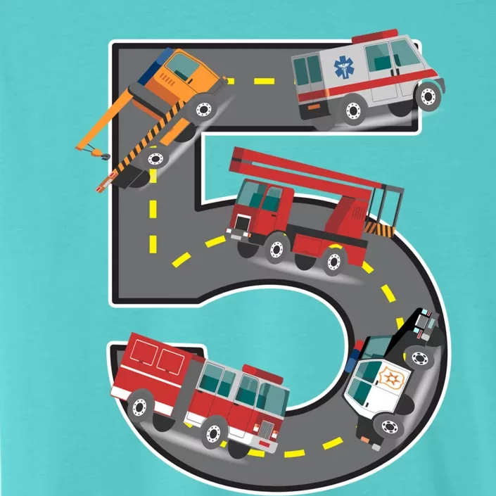 Five Year Old 5th Birthday Fire Truck Ambulance Police Car ChromaSoft Performance T-Shirt