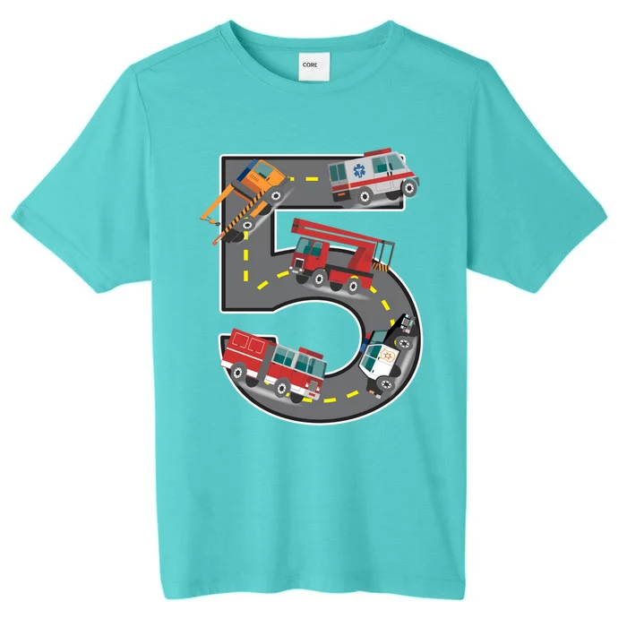 Five Year Old 5th Birthday Fire Truck Ambulance Police Car ChromaSoft Performance T-Shirt