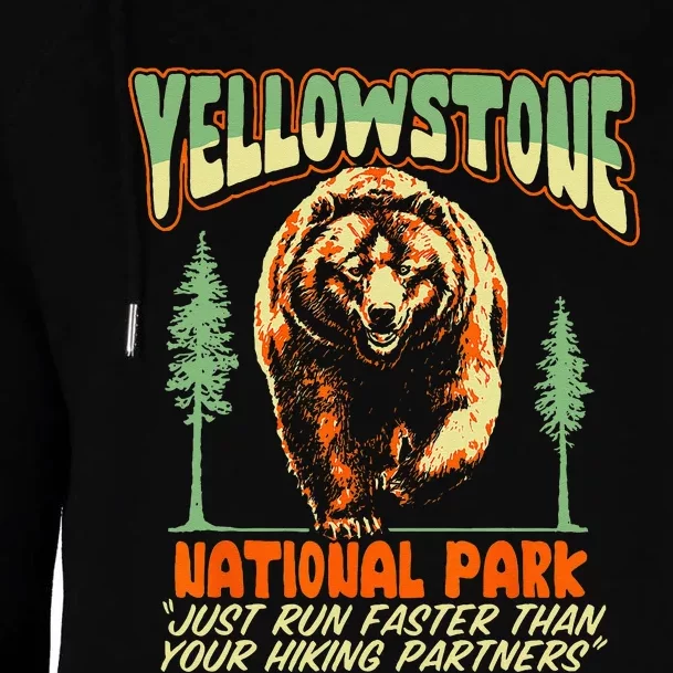 Funny Yellowstone Park Grizzly Bear Outrun Hiking Partners Womens Funnel Neck Pullover Hood