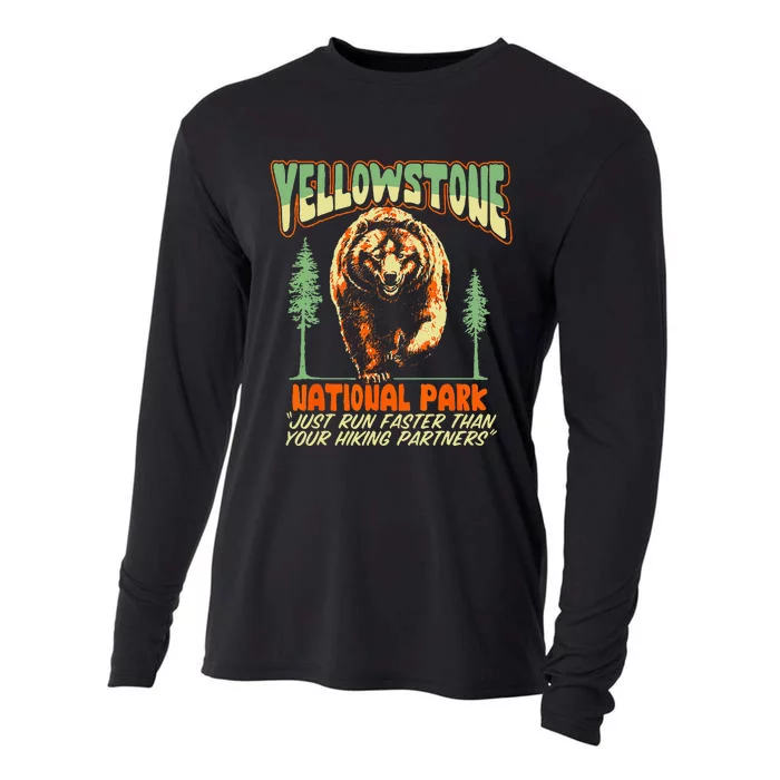 Funny Yellowstone Park Grizzly Bear Outrun Hiking Partners Cooling Performance Long Sleeve Crew