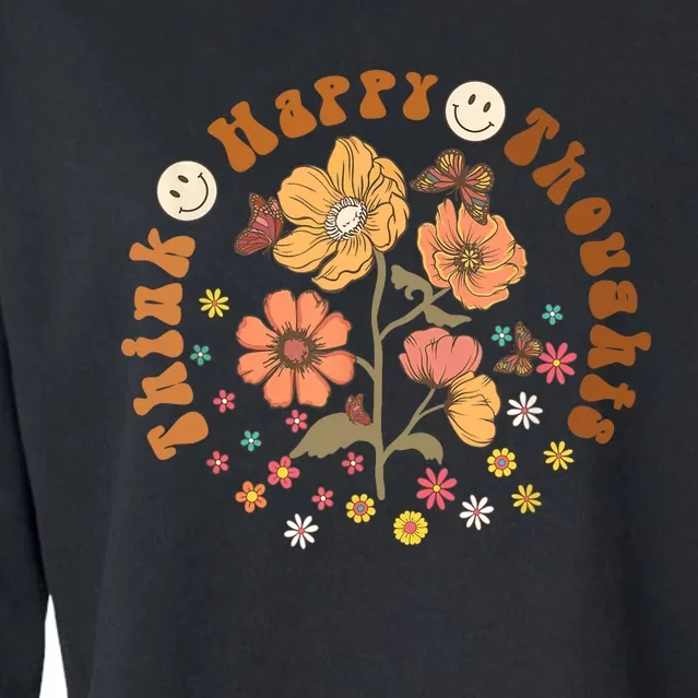 Funny Yellow Pink Happy Smiling Smile Face Daisy Flower Girl Cropped Pullover Crew