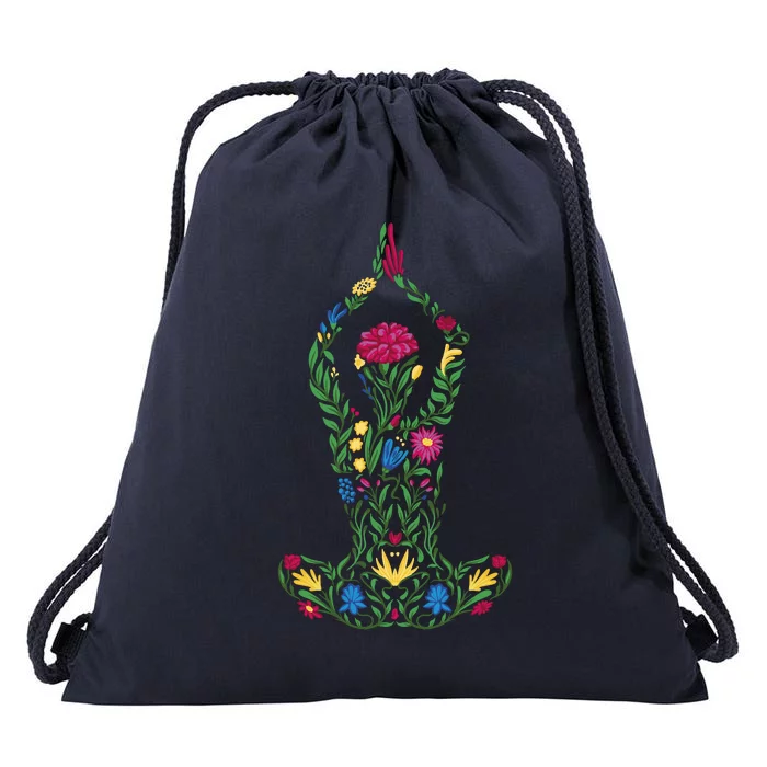 Floral Yoga Pose Drawstring Bag