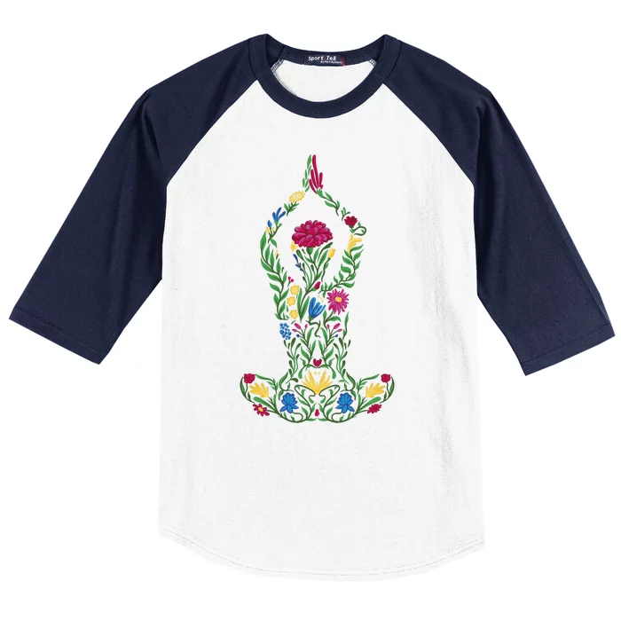 Floral Yoga Pose Baseball Sleeve Shirt