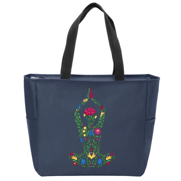 Floral Yoga Pose Zip Tote Bag