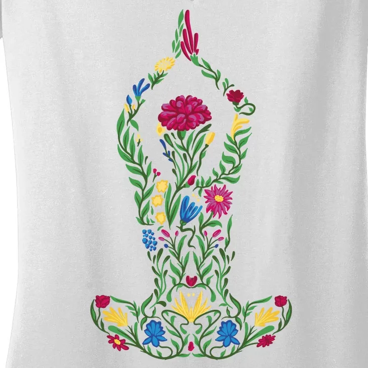 Floral Yoga Pose Women's V-Neck T-Shirt