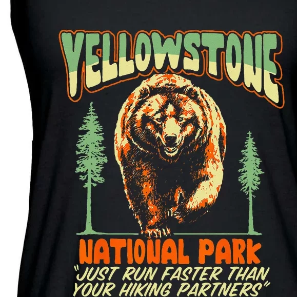 Funny Yellowstone Park Grizzly Bear Outrun Hiking Partners Ladies Essential Flowy Tank