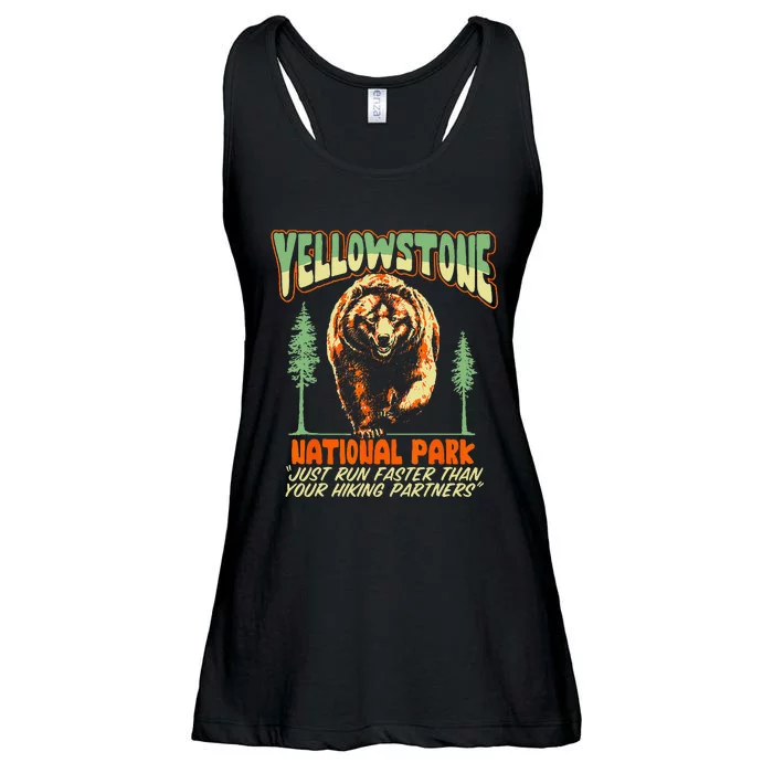 Funny Yellowstone Park Grizzly Bear Outrun Hiking Partners Ladies Essential Flowy Tank