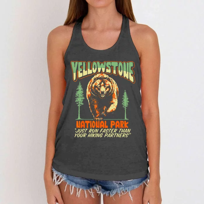 Funny Yellowstone Park Grizzly Bear Outrun Hiking Partners Women's Knotted Racerback Tank