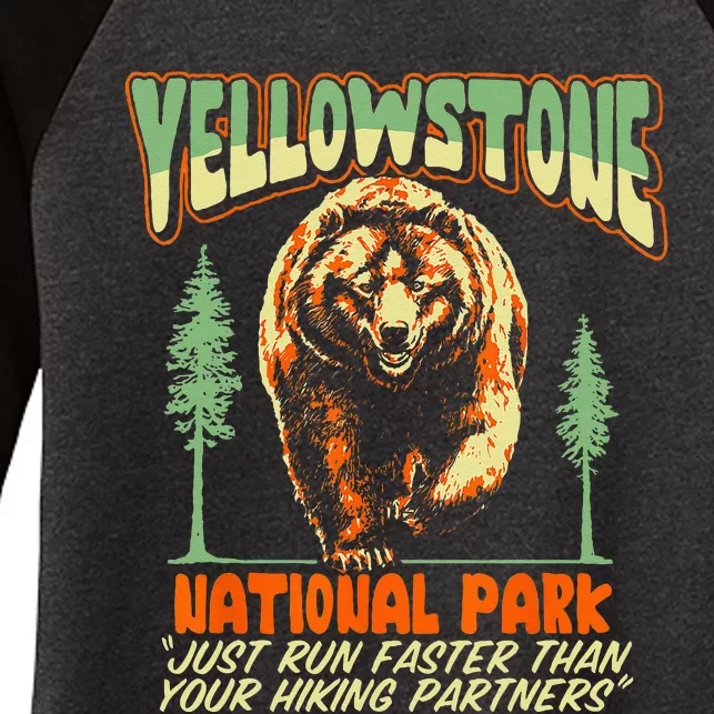 Funny Yellowstone Park Grizzly Bear Outrun Hiking Partners Women's Tri-Blend 3/4-Sleeve Raglan Shirt